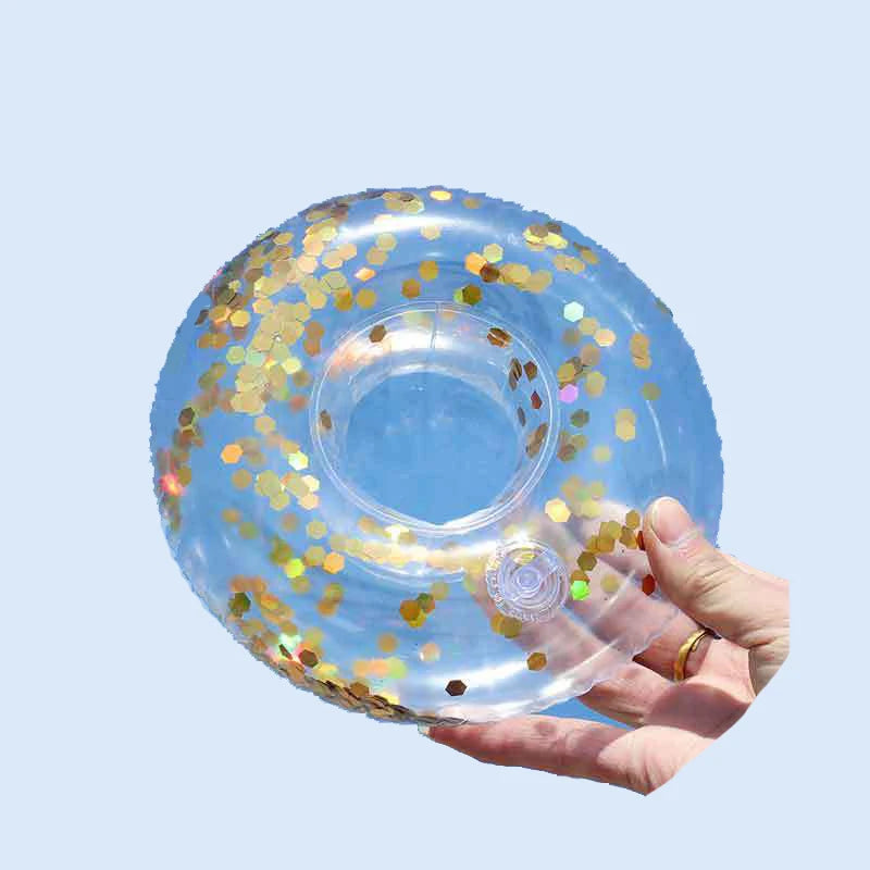 Inflatable Sequin Drink Holder Cup Holder with Sparkling Confetti Inside