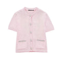 Women's Casual Spring Summer Knitwear O-Colar Design Short Sleeve Knitted Diamond Button Cardigan with Knit Shirt