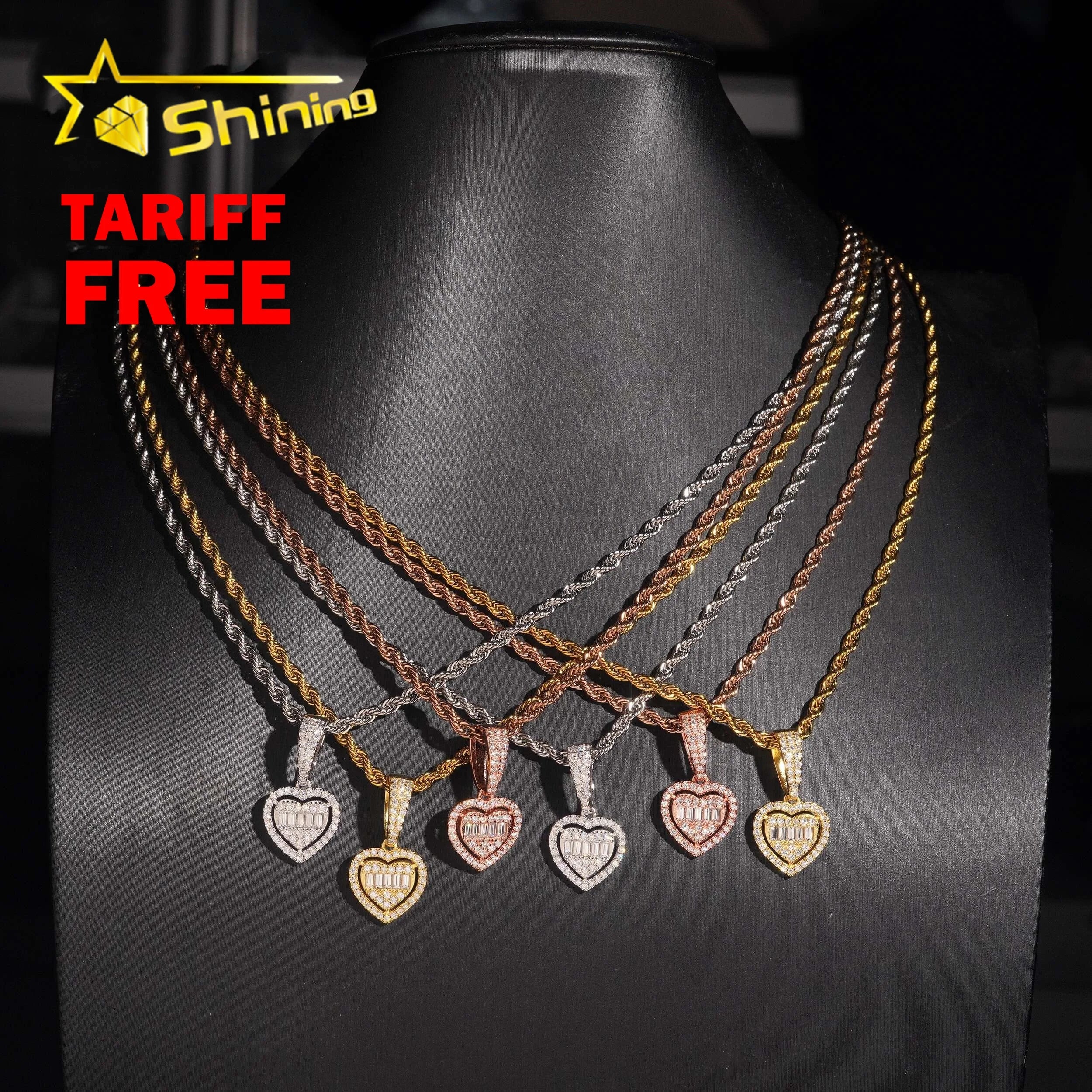 Hip Hop Jewelry Iced Out Tiny Heart High Quality 925 Sterling Silver Diamond Moissanite Pendant