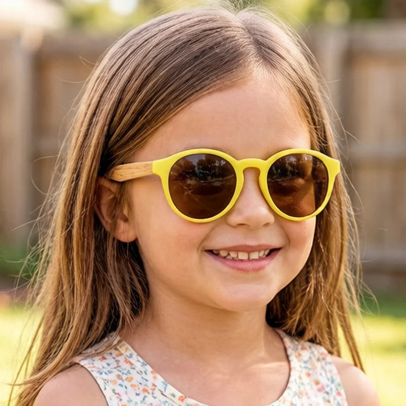 Handmade Polarized Kids Sunglasses: Wooden Frame with Laser Brand for Beach Trips