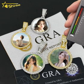 Factory Wholesale VVS Moissanite Circle Pendants Round 925 Silver Men Memory Photos Picture Pendant Charm Jewelry Manufacturer