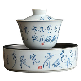 Pure Hand Drawing Teapot Single Teapot Chinese Style Kung Fu Tea Ceramic Gaiwan With Filter Hole Underglaze Color Handmade