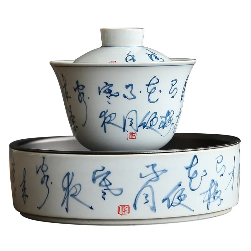Pure Hand Drawing Teapot Single Teapot Chinese Style Kung Fu Tea Ceramic Gaiwan With Filter Hole Underglaze Color Handmade