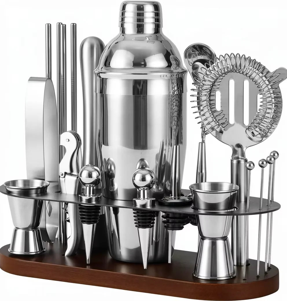 Custom Reusable Stainless Steel Wedding Home Bar Tools 750ml Cocktail Shakers Set Gift Box Bartending Accessories Recipe Card