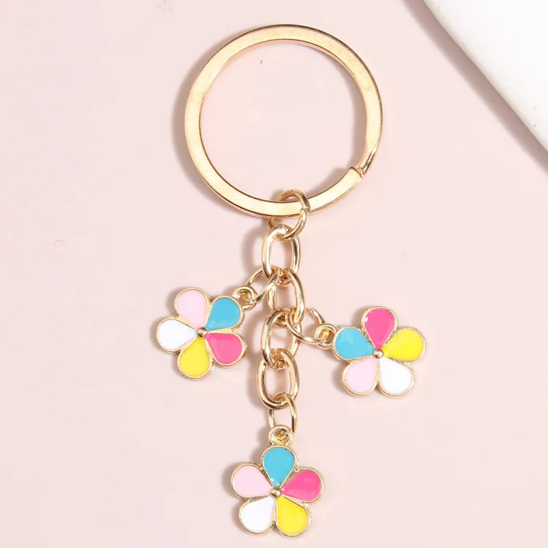 Creative Gift Souvenirs Summer New Hot Colorful Flower Key Chain Bag Car Pendant 3D Alloy Keychain