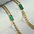 MECYLIFE Big Green Stone Necklace Stainless Steel Two Layers Cuban Necklace for WOMEN Choker 18K Gold Necklace