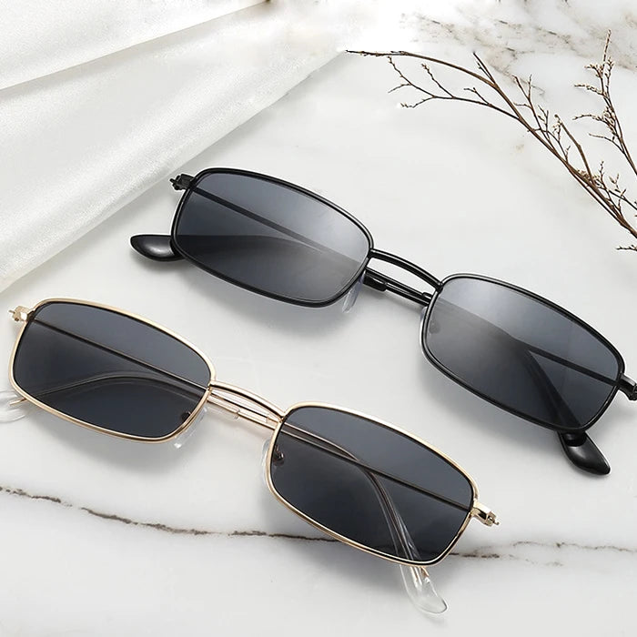 Fashion Trendy Custom Ladies Women Shades Sunglasses UV400 Small Rectangle Metal Sun Glasses