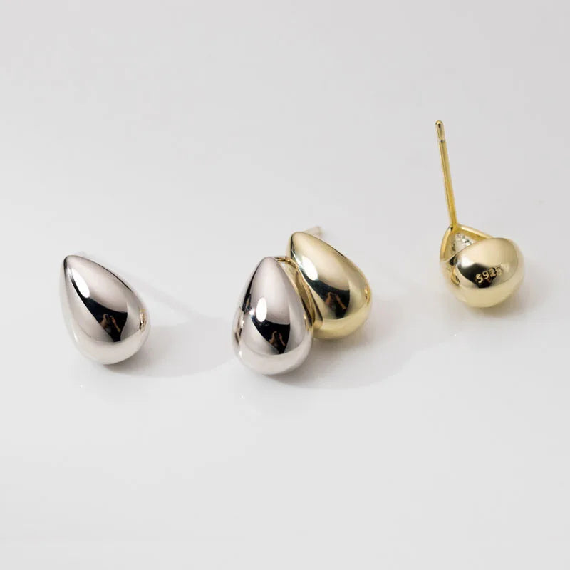 Geometric 925 Sterling Silver INS Glossy Water Drop Stud Earrings for Women Girls Jewelry Gifts