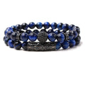 Colorful Tiger Eye Beaded Zircon Natural Stone Bracelet 2pcs/set ST177