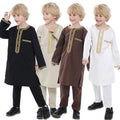 Middle East Muslim Arab Boy Thobe Embroidered Thobe Pants Two Piece Set Islamic Muslim Kids Thobes for Boys