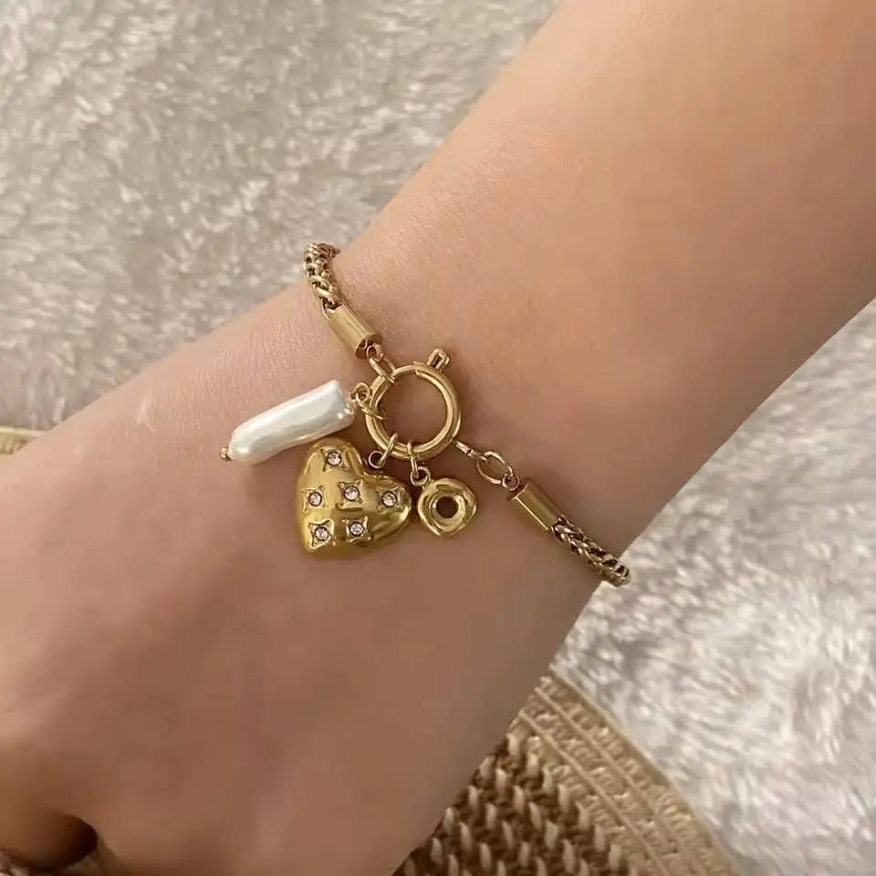 SUMIRE Vintage Personality Women's Handmade DIY 18K Gold Plated Stainless Steel Pendant Bracelet Fashion Chain Link Jewelry
