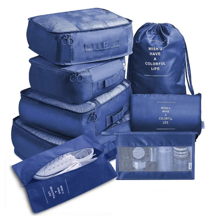 Custom Logo 8Pcs Set Luggage Packing Cubes Waterproof Travel Organizer Storage Bag Set for Clothes Shoes Cosmetic Storage Bag