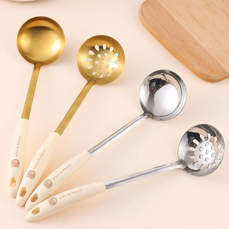 2025 New Selling Product Kitchen Ladles Sets Hot Pot Colander Strainer Stainless Steel Heat Resistant Handle Kitchen Utensils