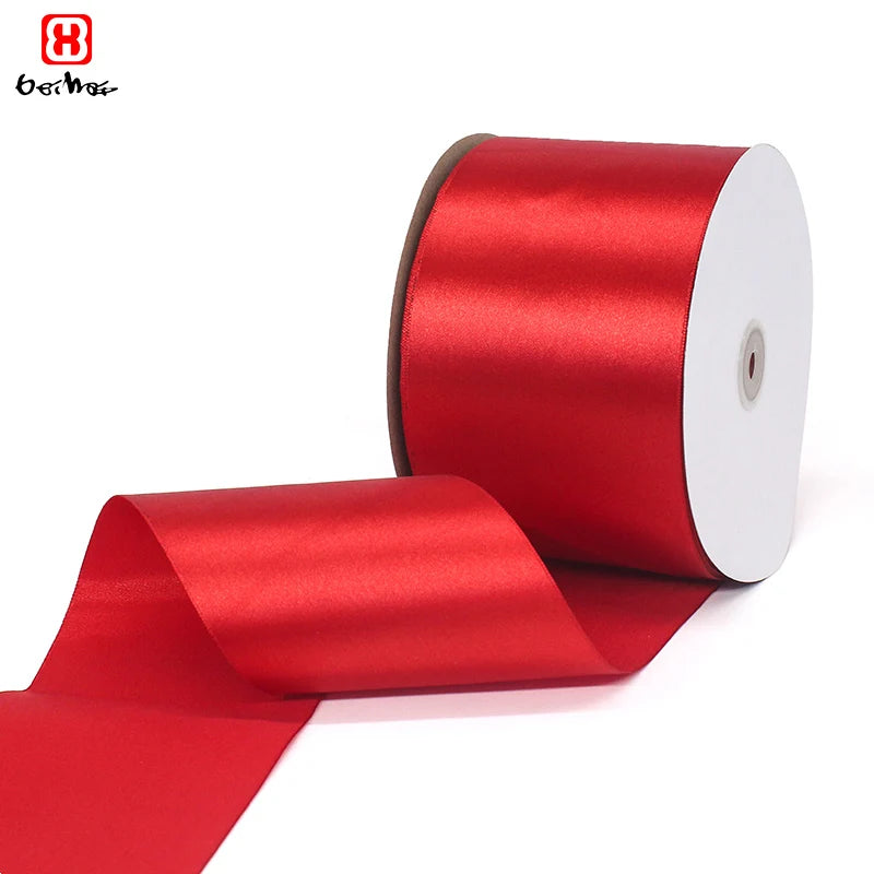 100 MM Single Face Red and Black Colors Polyester Satin Ribbons Roll Gift Ribbons for Wrapping