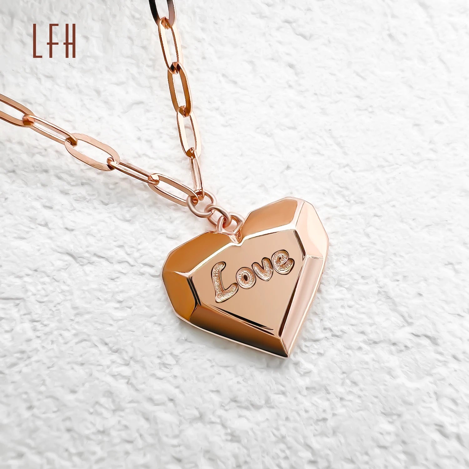 LFH Newest Trendy Heart Pendant Necklaces 18k Gold Real Lettering Heart Necklace