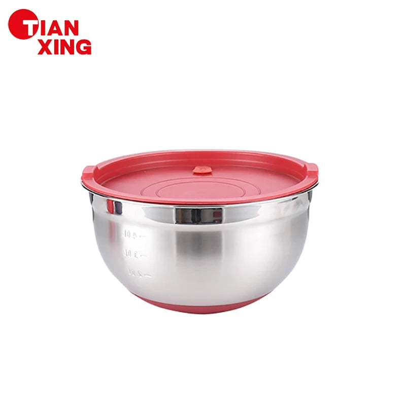 Factory Wholesale Non Slip Silicone Bottoms Household Kitchenware Salad Bowls Stainless Steel Bowl Set Mixing Bowl With Lids