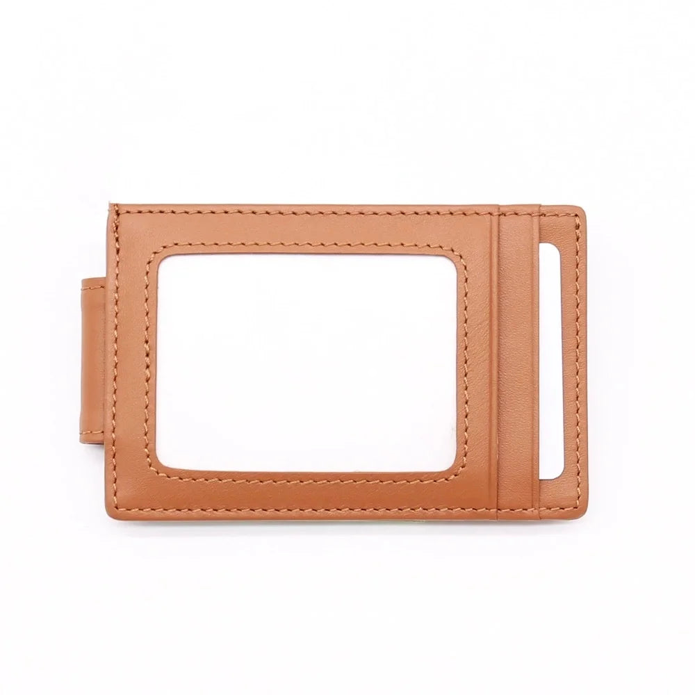 Custom Logo Slim Genuine Leather Card Holder Front Pocket Design Business Personal Use Low MOQ Custom Name Credit Logo 5/6 Inch