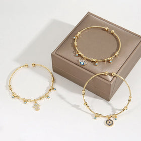 Wholesale Jewelry Fashion Gold Plated Devil Eye Hand Charm Bangle Bracelet for Women
