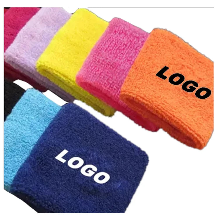 Custom Sport Absorb Sweat Embroidery Logo No Minimum Anti-Slip Elastic Terry Cotton Wrist Sweat Bands Wristband Sweatband