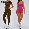 RUIQUWIN 2026 OEM Custom Gym Fitness Yoga Sets 5 Piece Sports Yoga Suit Fitness Sport Wear Yoga Active Wear Set