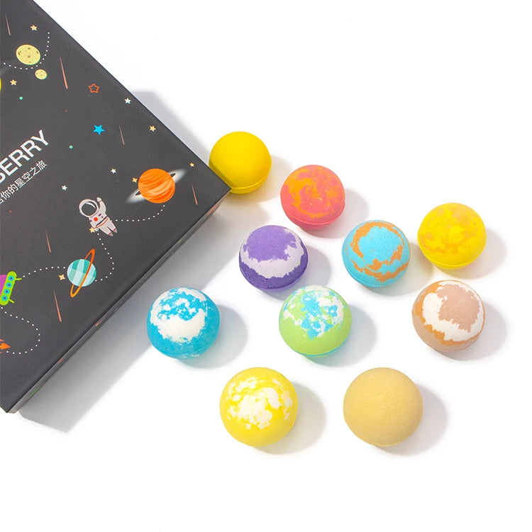 Wholesale Private Label Milky Way Galaxy Flower Scented 100% Natural Bath Bombs with Toy Gift Set