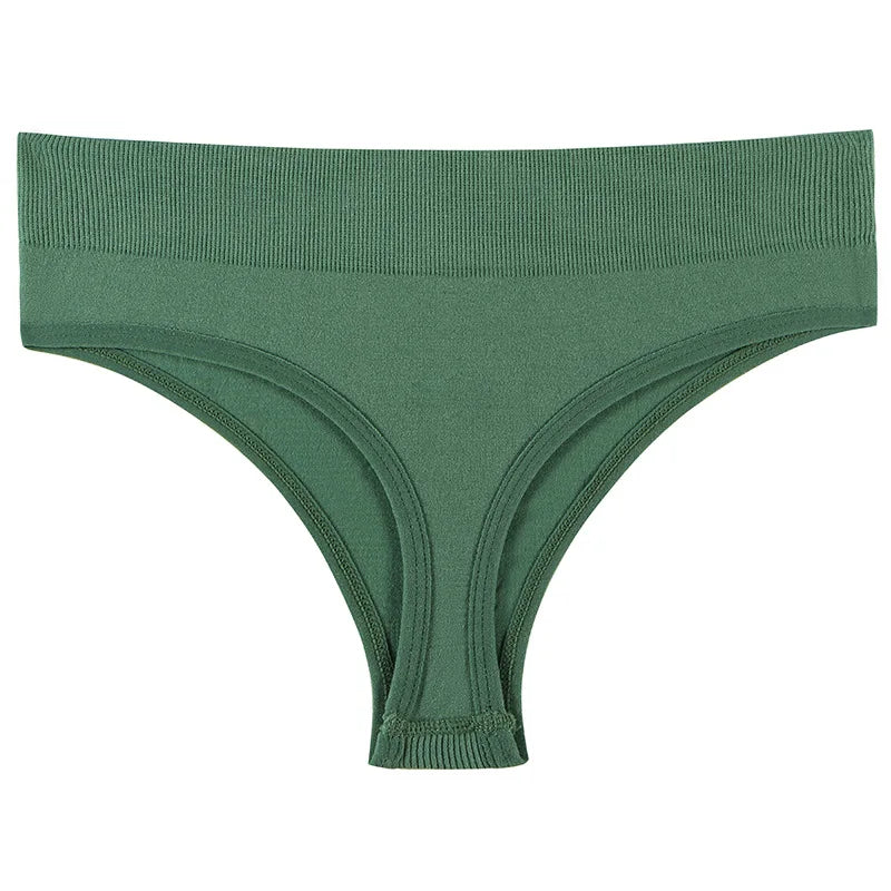 JOGOGO Wholesale Customize Womens Plus Size Mid Waist Seamless Thong Solid Color Comfortable Elastic T-string Bragas