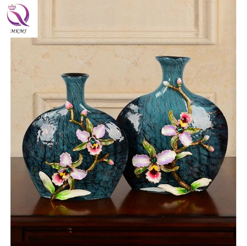 European Living Room Flower Arrangement American Porch Desk Decoration Handmade Enamel Glass Vase Ornaments