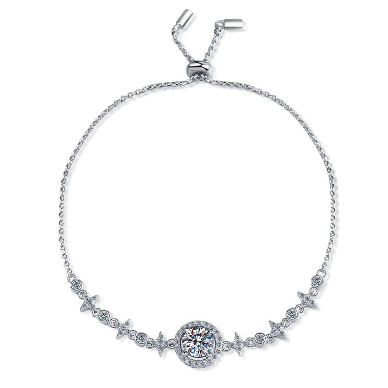 Wholesale Jewelry 925 Sterling Silver Fine Bracelet Round Package Customised Luxury 1ct Moissanite Diamond Bracelet Adjustable