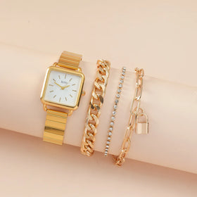 New Simple Retro square Women's Bracelet Watch Set Stainless Steel for Women with Box