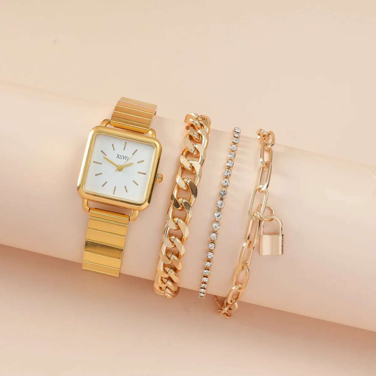 New Simple Retro square Women's Bracelet Watch Set Stainless Steel for Women with Box