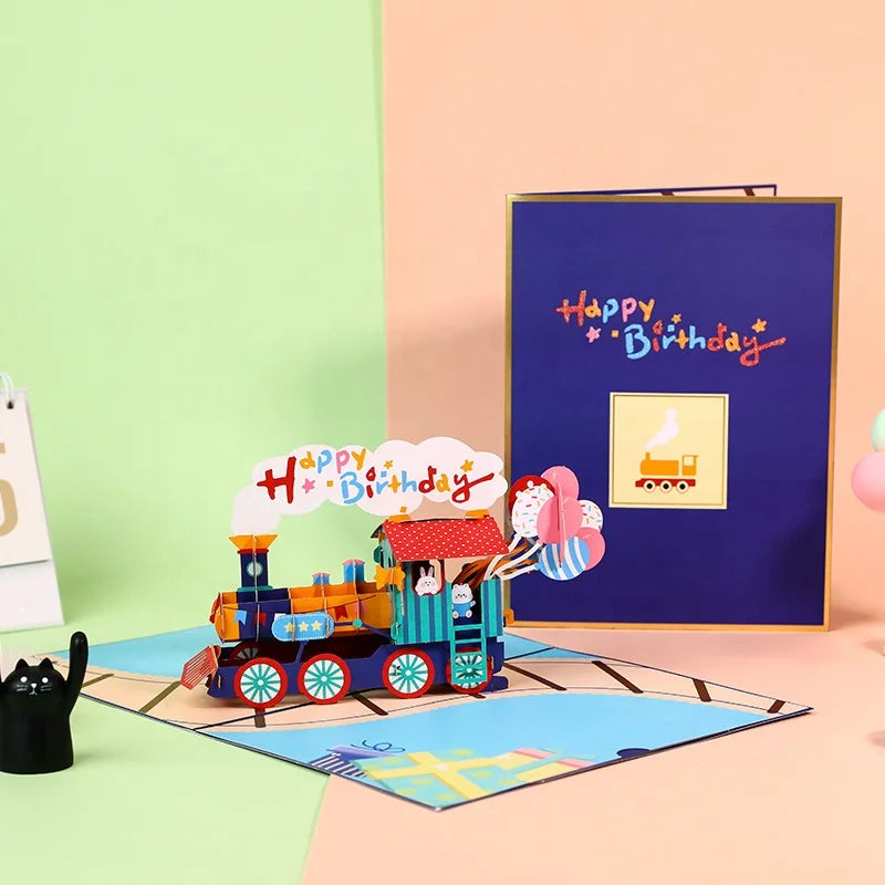 Pop up Card Happy Birthday Train Funny Handmade 3D Greeting Cards With Envelope Birthday Card for All Occasion