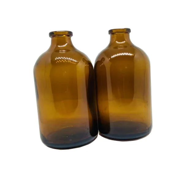 Wholesale Pharmaceutical Tubular Glass Vial Liquid Amber Glass Bottle 100ml Rubber Stopper Refillable Aluminum Plastic Cover