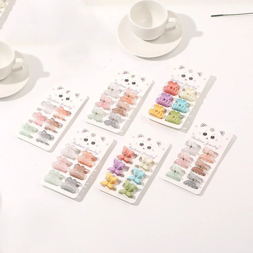 MIO Korean Stylish 6pcs/set Top Sale Hair Claw Clip Elegant Bright Candy Colors Mini Matte Hair Claw Clips Small Hairpin