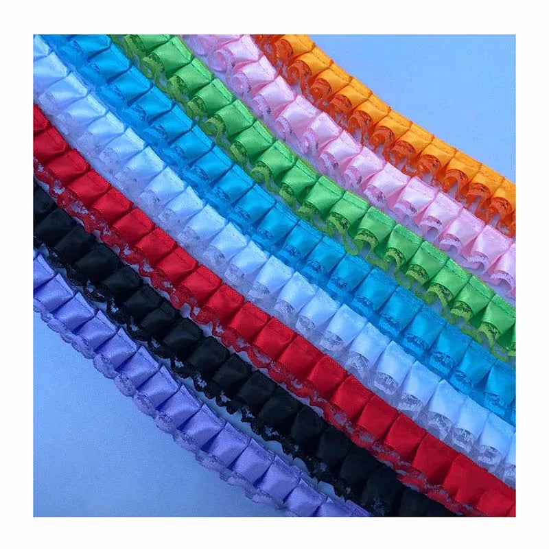 22mm Diy Dress Making Sewing Lace Ruffled Pleated Satin Ribbon Material Shoes Hat Doll Skirt Stretchy Textile Edge Fabric Trims
