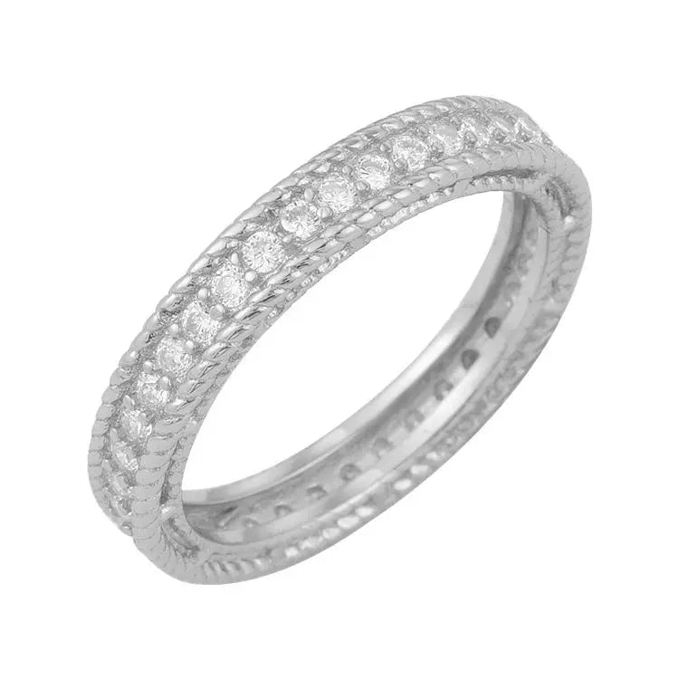 Classic Jewelry Fashion Rings Rose Gold Plated CZ Silver Single Row Ring for Couple Wedding Party Anniversary