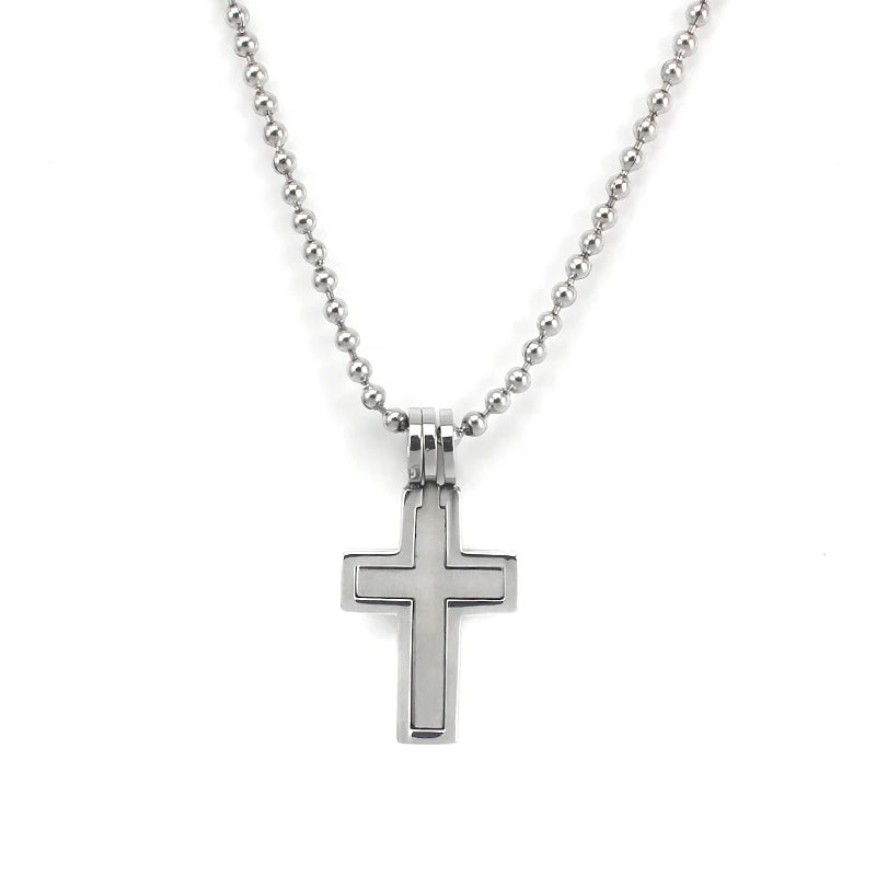 Small Stainless Steel Cross Pendant Necklace Elegant Cute Silver Cross Charm Necklace for Men and Women