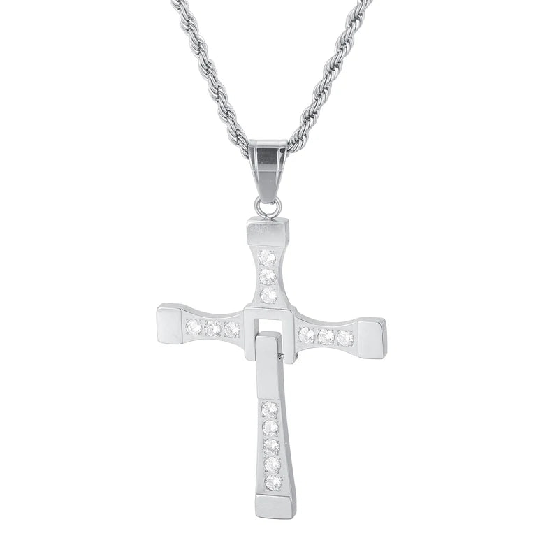 Kalen Foldable Stainless Steel Romantic Silver/Gold Cross Pendant With Diamonds