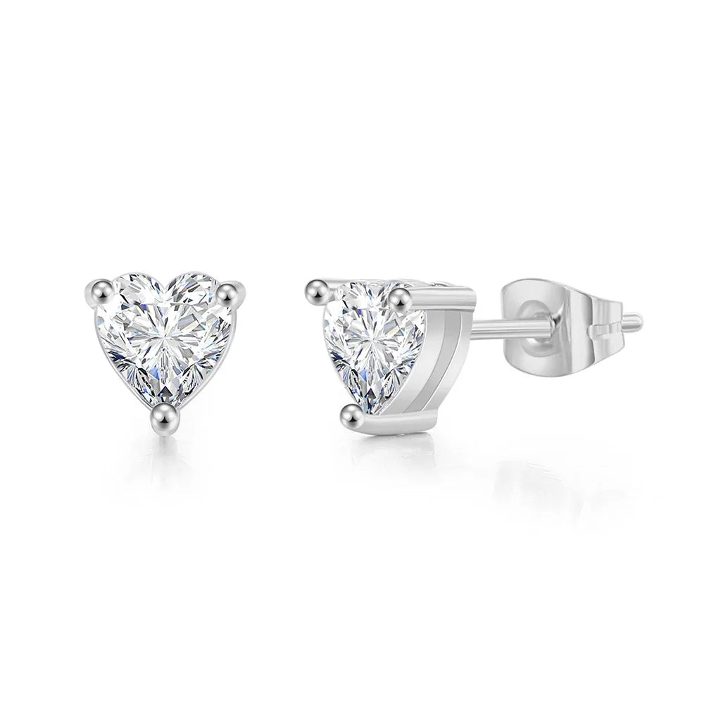 Fashion Cheap Simple Wedding Party Jewelry Shine 3-8mm Brass Zircon Love Heart Stud Earrings for Women