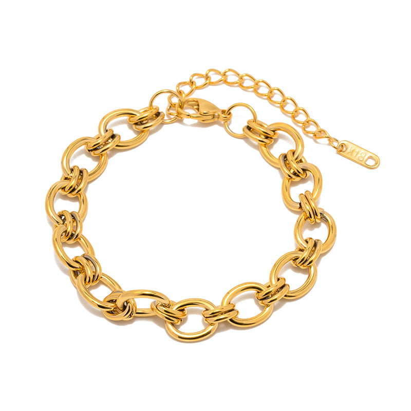 New Arrival Jewelry 18K Gold Plated Stainless Steel Oval Cross Jewelry Bracelet for Women