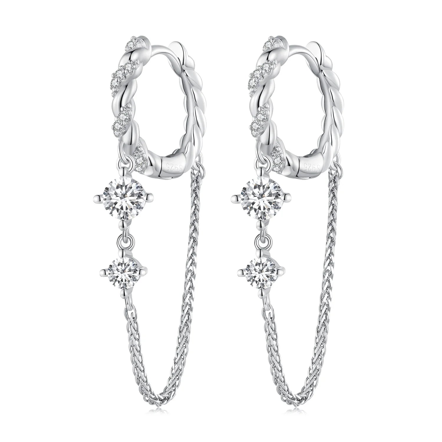 NEW 925 Sterling Silver Exquisite Zircon Ear Buckles Tassel Drop Earrings for Women Jewelry Birthday Party Gift BSE822
