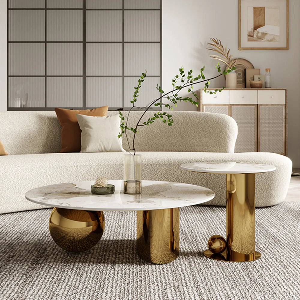 Modern Style Marble Gold Small Extendable Coffee Table Set Elegant Convertible Design for Home Living Room Centre Furniture