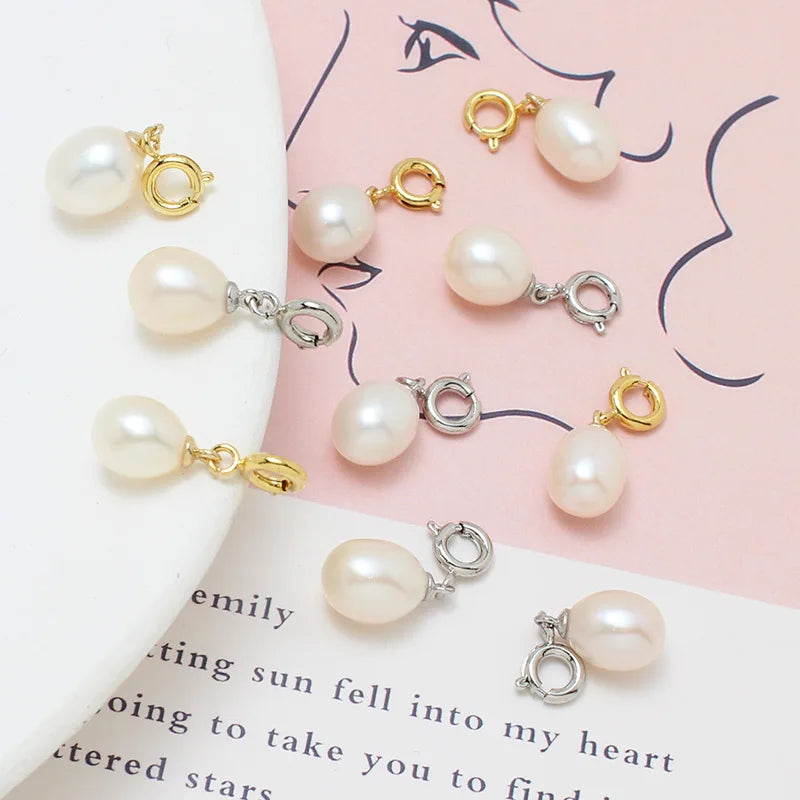 Dainty Natural Freshwater Pearl Pendant with Gold Plated Clasp for DIY Jewelry Bracelets Earrings Necklaces for Parties Gifts