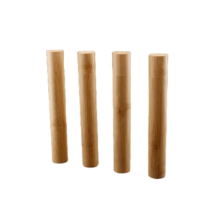 Custom Private logo Biodegradable Round Tube Bamboo Toothbrush Pack case Travel Portable Bamboo Tooth Brush Organizer case