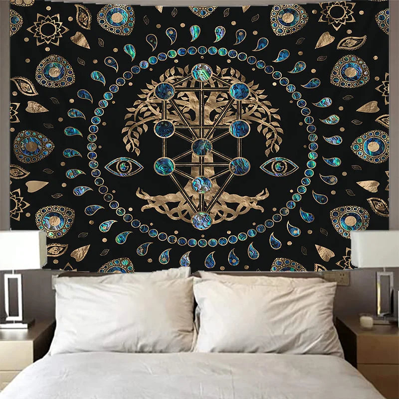 Custom Home Decor Mandala Tarot Oracle Witchcraft Boho Sun Moon Tree of Life Tapestry Altar Tablecloth Wall Hanging Tapiz