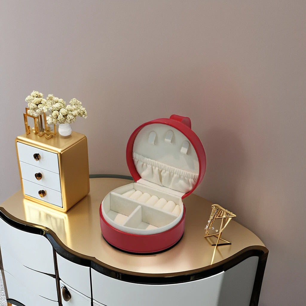 Round Leather Jewelry Box Storage Button Custom logo Pretty Jewelry Storage Box