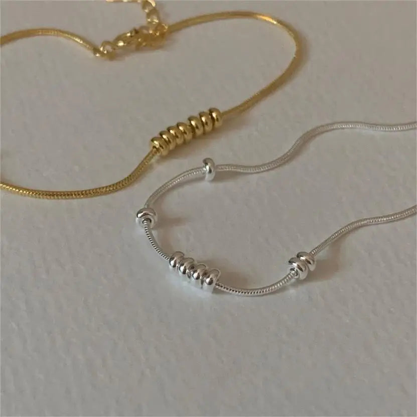 Fashion S925 Sterling Silver Gold Plating 7 Beads Snake Chain Bracelet for Women Wholesale