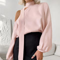 Enyami Women's Cross Shoulder Halter Wholesale Women Fashion Shed Irregular Collar Long Sleeve Shirt Satin Blouse Tops