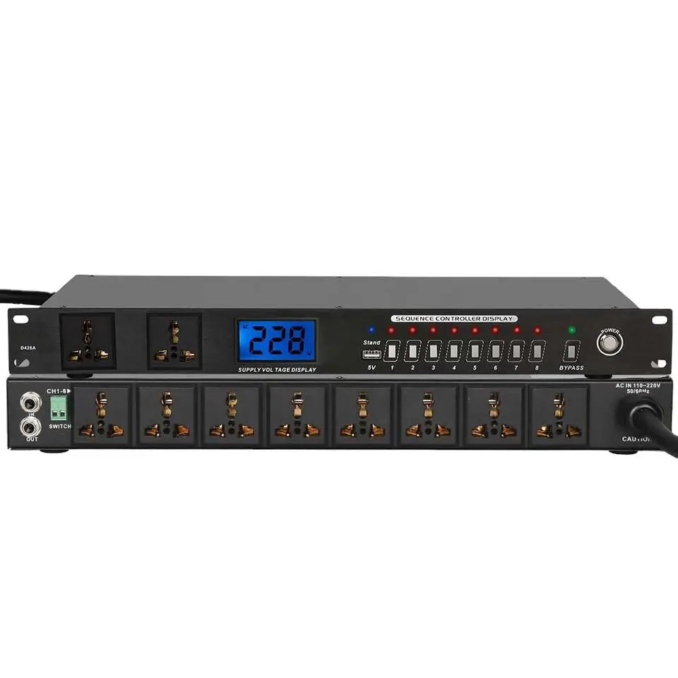 OEM D428A Professional 10 Channels Power Sequencer Controller for KTV Commercial Concert Meeting