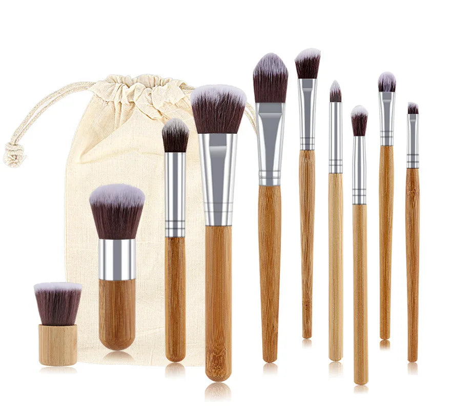 11pcs Bamboo Handle Makeup Brushes Set Kit 11 Pcs Brushes Eyeshadow Concealer Blush Foundation Brush With Blending