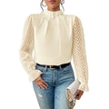 RNSHANGER Elegant Ladies Office Shirt Autumn Half High Collar Panel Wave Chiffon Long Sleeve Shirts Casual Slim Blouse for Women